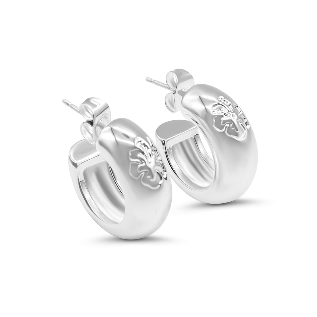 Hibiscus Hoop Earrings- Silver
