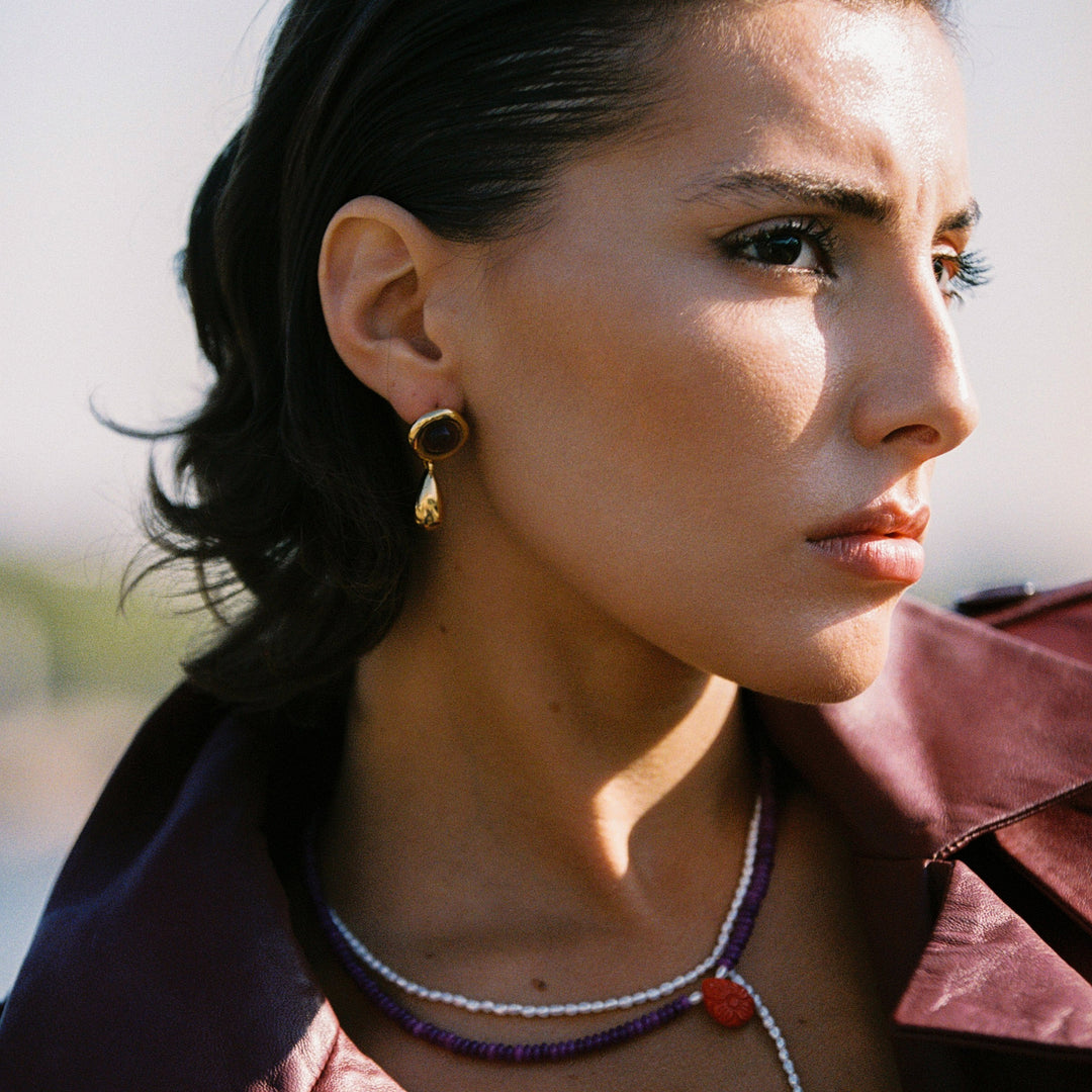 Zoe Earrings- Gold with Amethyst