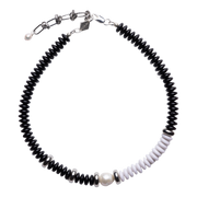 chunky black and white beaded necklace with freshwater pearl handmade in Australia