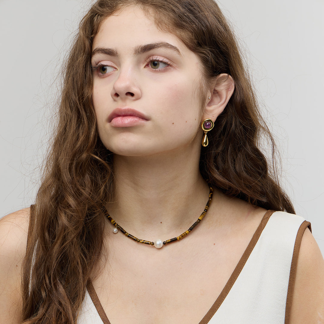 Zoe Earrings- Gold with Amethyst
