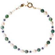 blue and green pearl necklace.