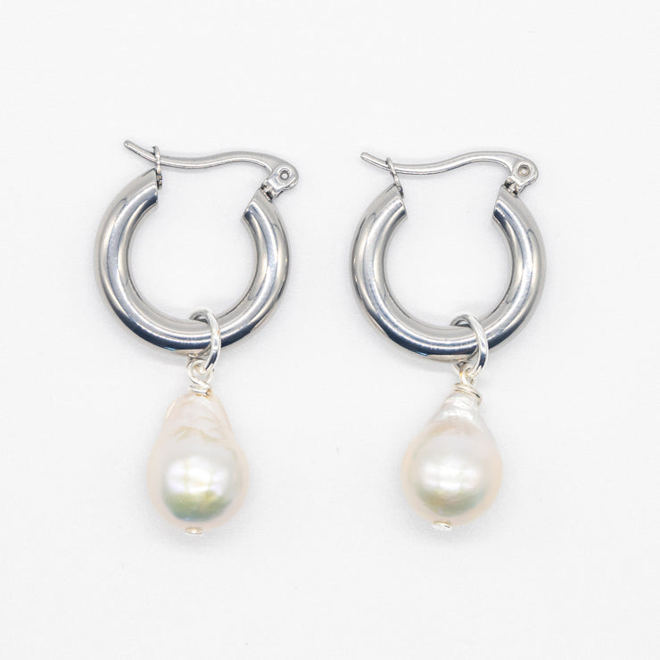 chunky silver hoop Pearl earrings