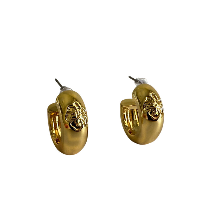 Hibiscus Hoop Earrings- Gold
