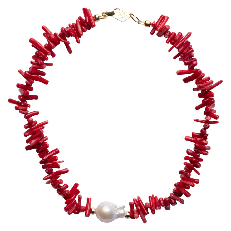 red coral freshwater pearl necklace. Red statement necklace australia