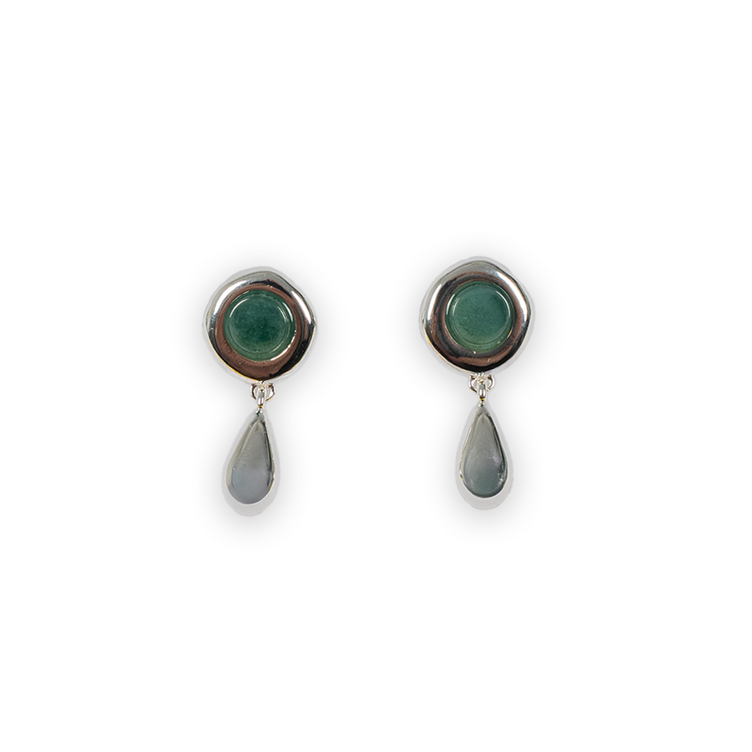 silver tear drop earrings with green avneturine