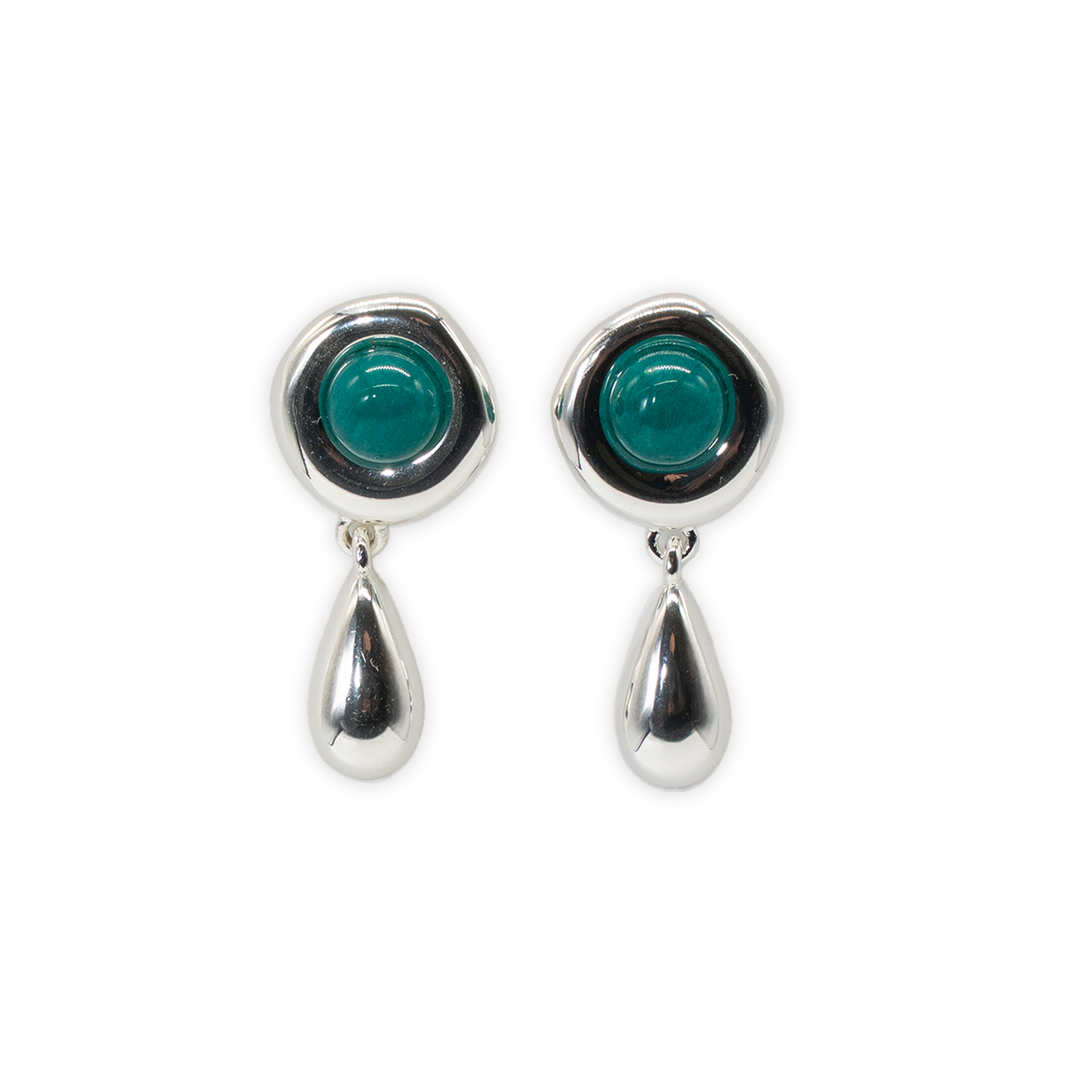 Zoe Earrings- Silver with Emerald