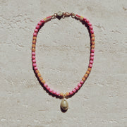 Vacation jewellery. Pink and orange beaded seashell necklace australia