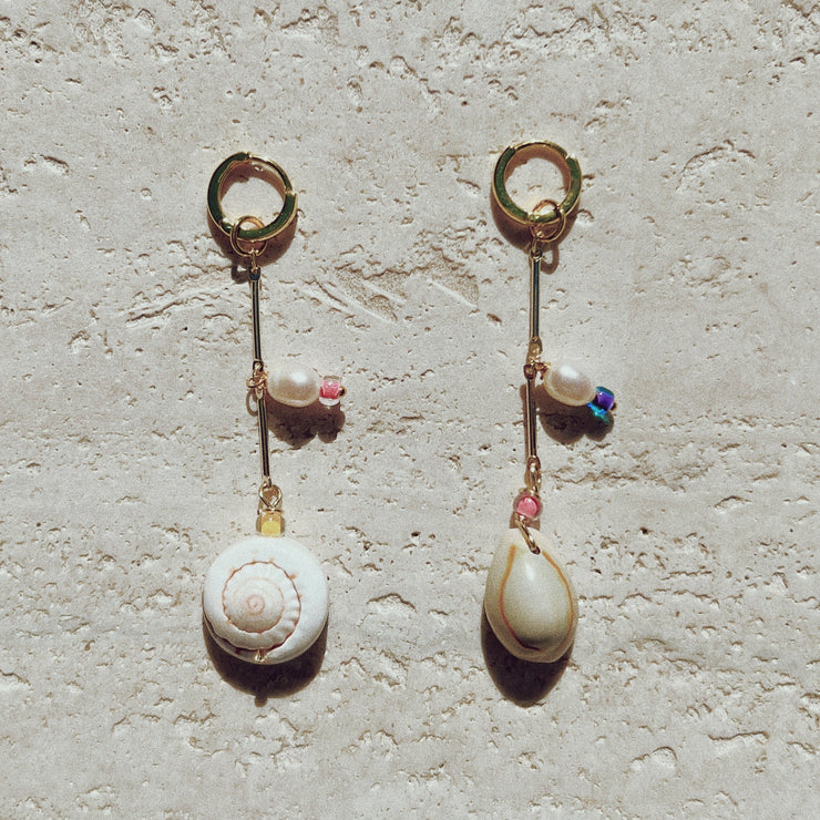 ibiza shell, pearl and colorful bead earrings. vacation accessory