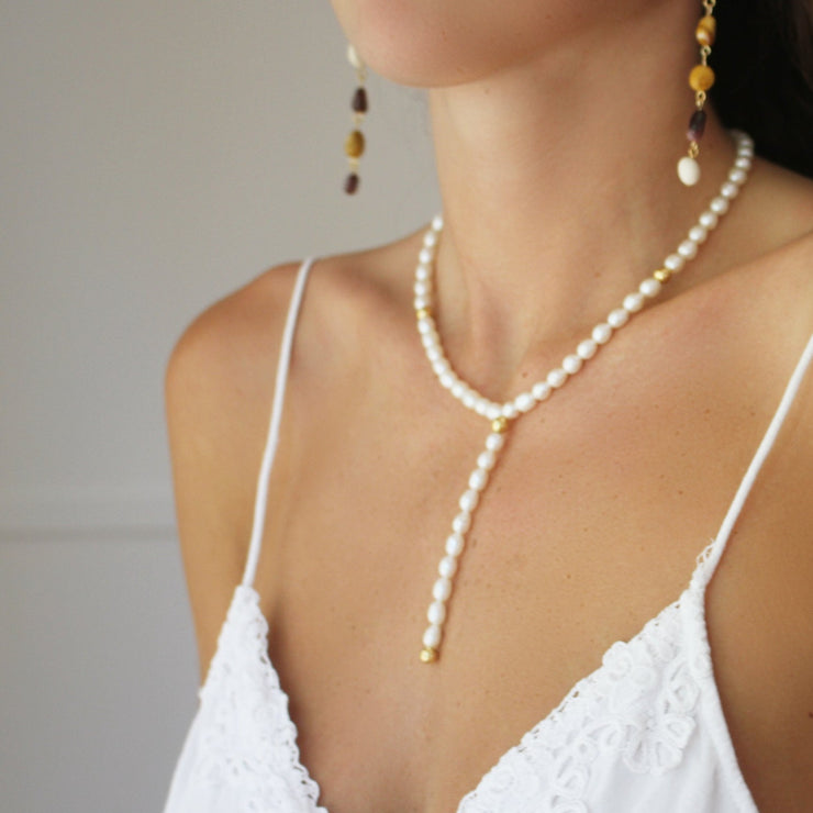 Lotus Lariat Pearl Necklace
