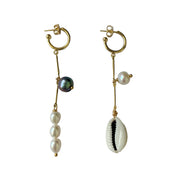 GOld dangly pearl and seashell earrings made in Queensland
